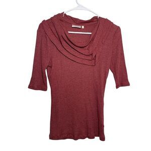 Deletta Anthropologie Top Women's Medium Red Cowl Neck Short Sleeve Top